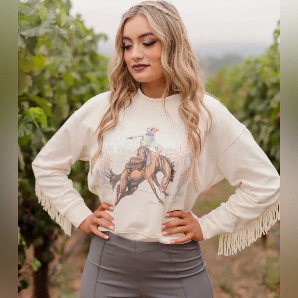 🆕Rodeo Quincy 🌹Marvel Cowboy Fabulous Las Vegas Fringed Sweatshirt